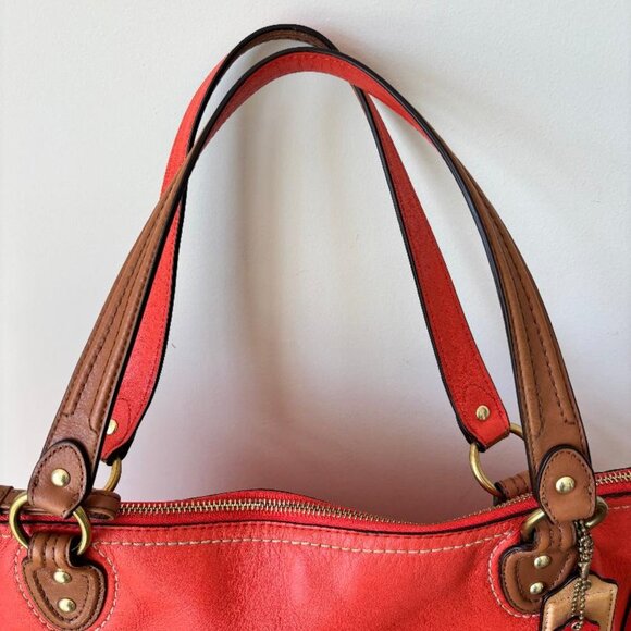 Coach 22430 Poppy Vermillion Shoulder Tote Bag Sun Orange Leather with Tan Trim - Picture 7 of 10